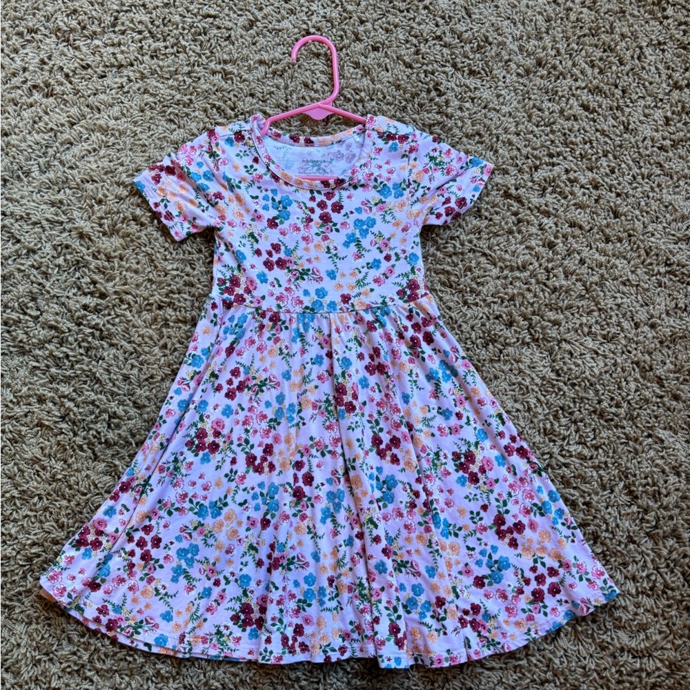 Posh Peanut Floral Kids Dress - Pink and Blue